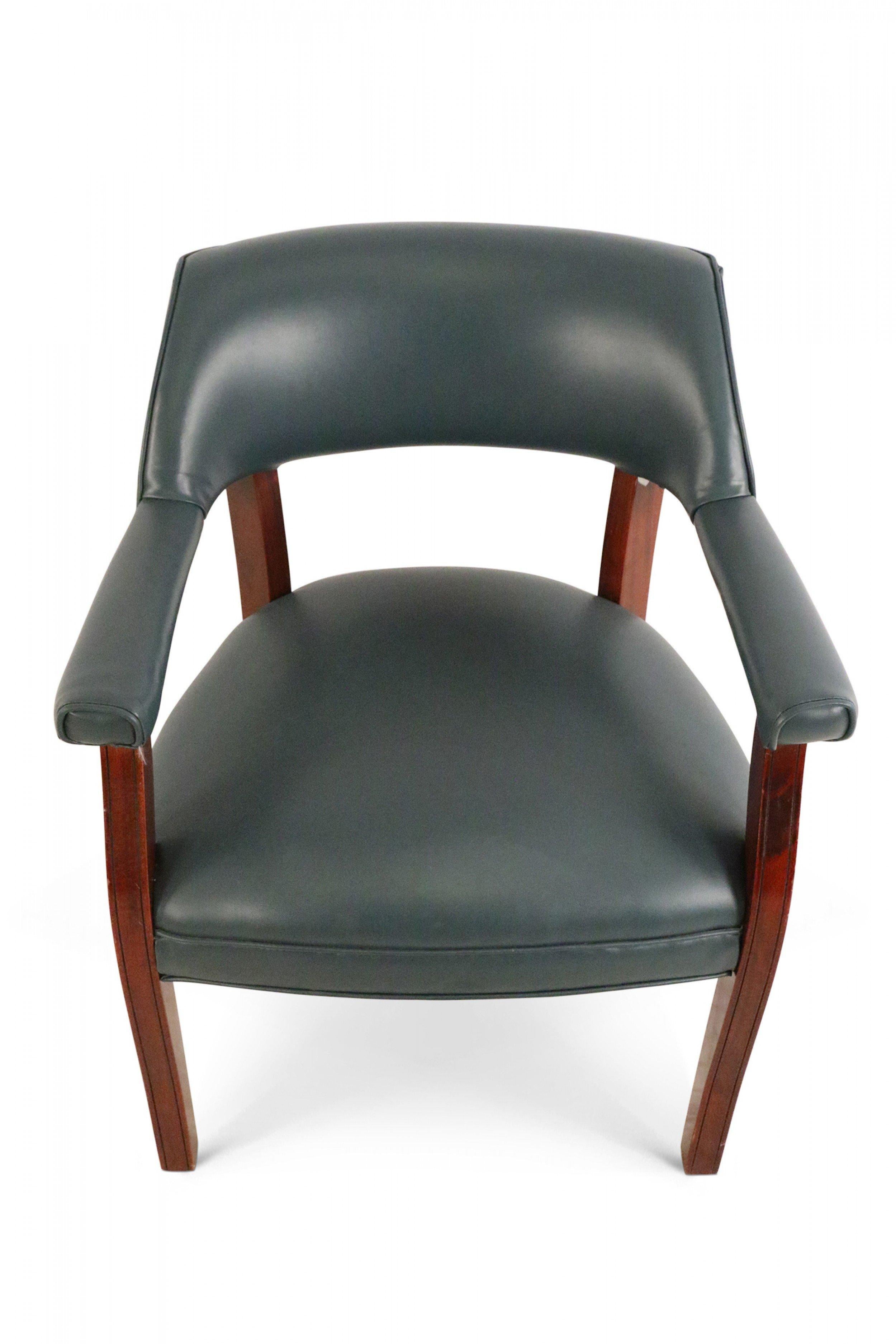 Pair of Mid-Century Style Blue Faux Leather Armchair For Sale 3