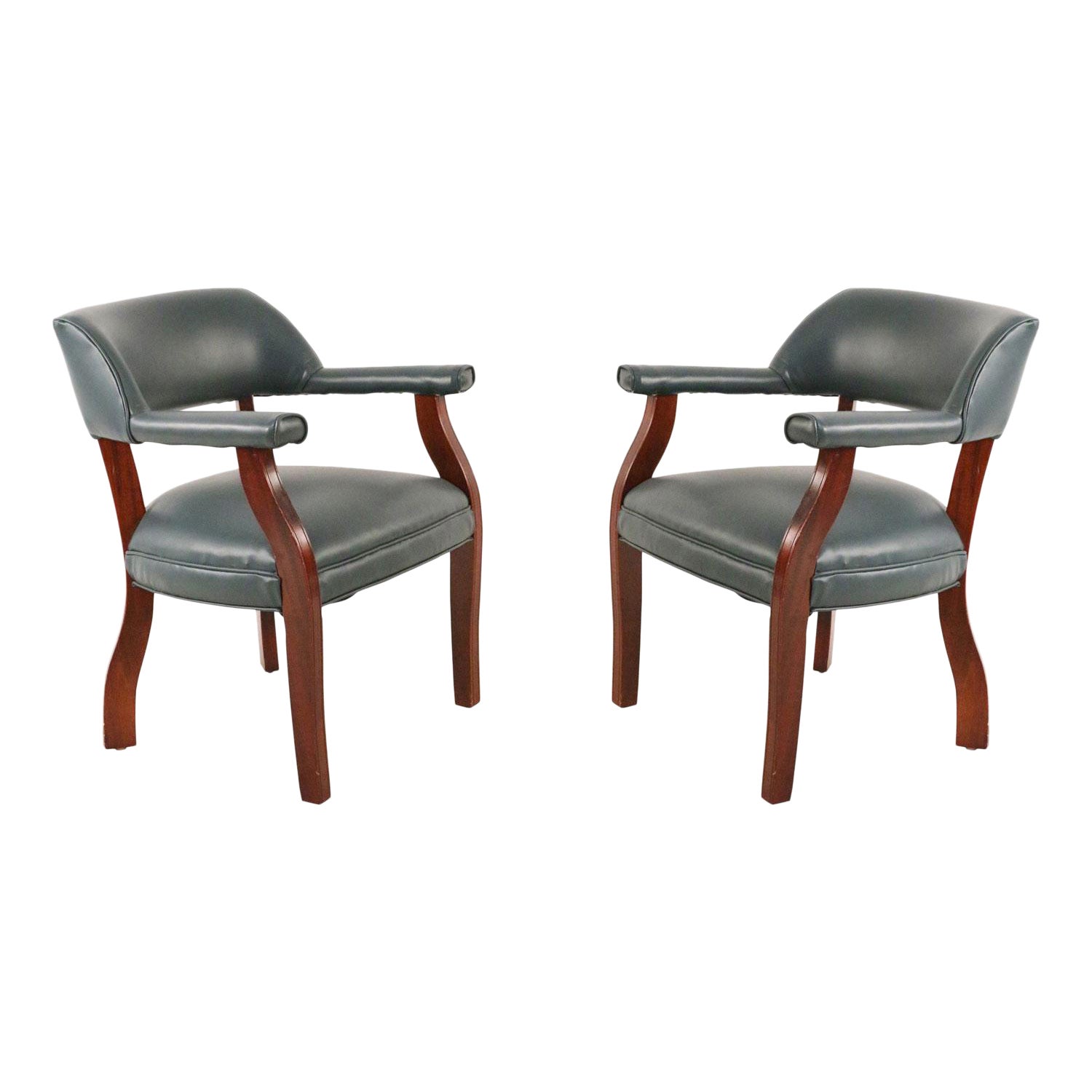 Paar blaue Kunstleder-Sessel im Mid-Century-Stil