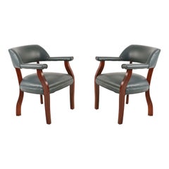 Pair of Mid-Century Style Blue Faux Leather Armchair