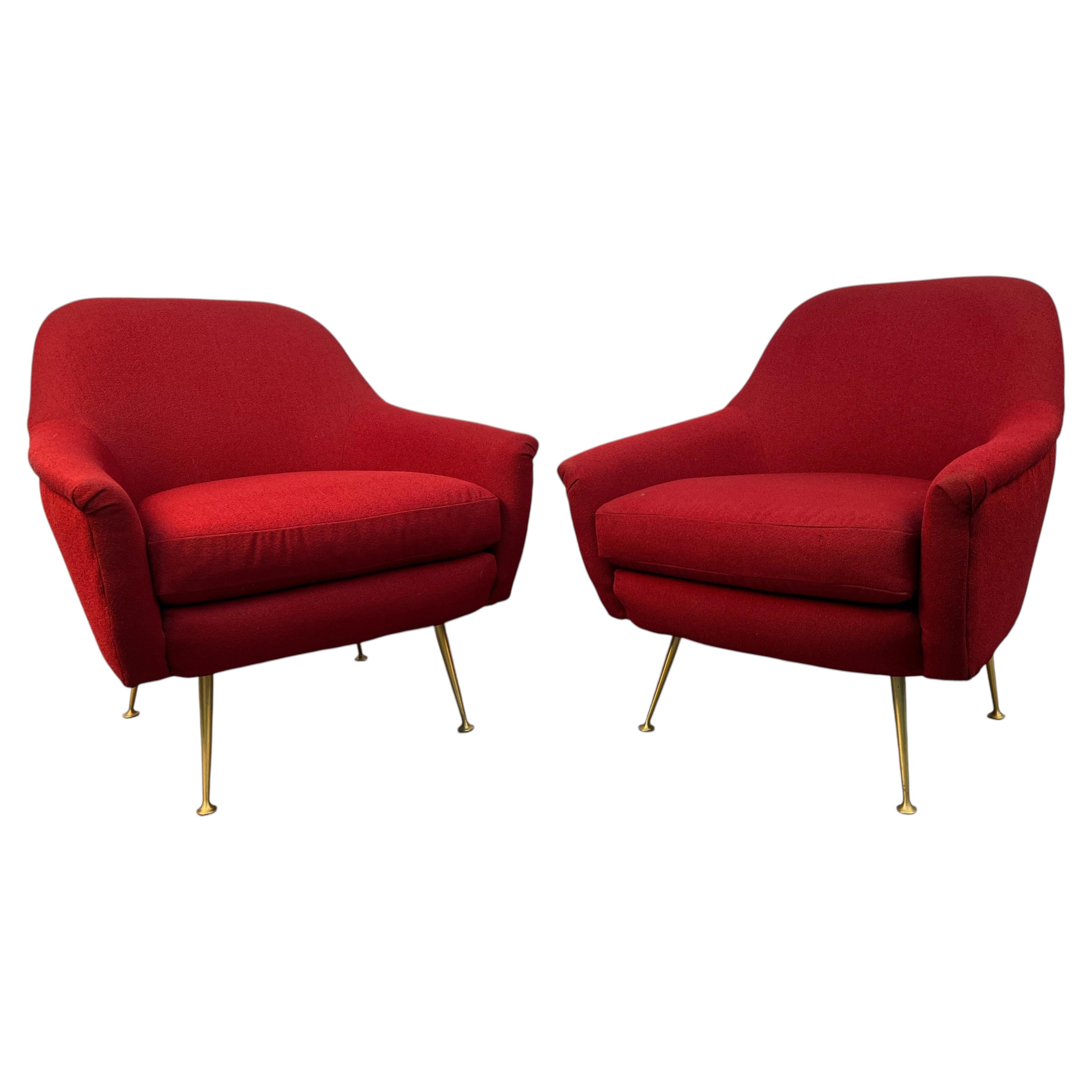 Pair of Mid-Century Style Burgundy Lounge Chairs
