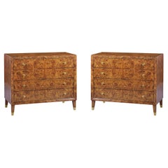 Antique Pair of Mid-Century Style Burl Dressers