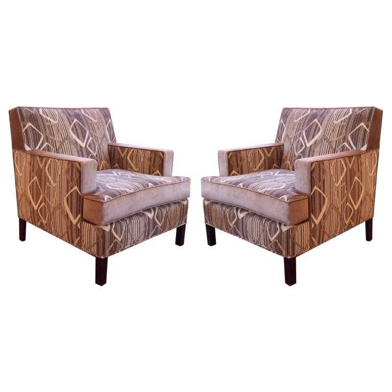 Pair of Midcentury Style Chenille Club Chairs 4