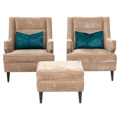 Pair Of Mid Century Style Club Chairs with Matching Ottoman
