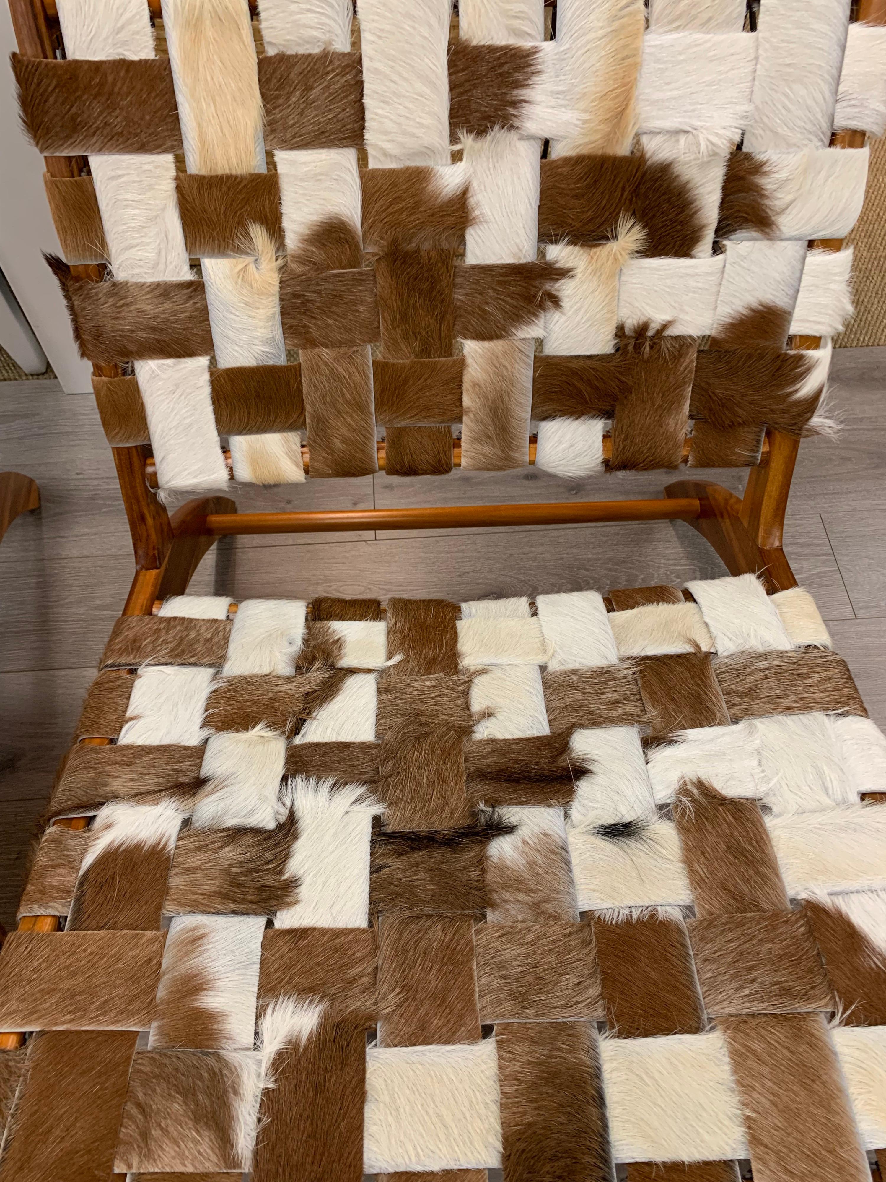Pair of Midcentury Style Cowhide Strap Lounge Chairs In Good Condition In West Hartford, CT