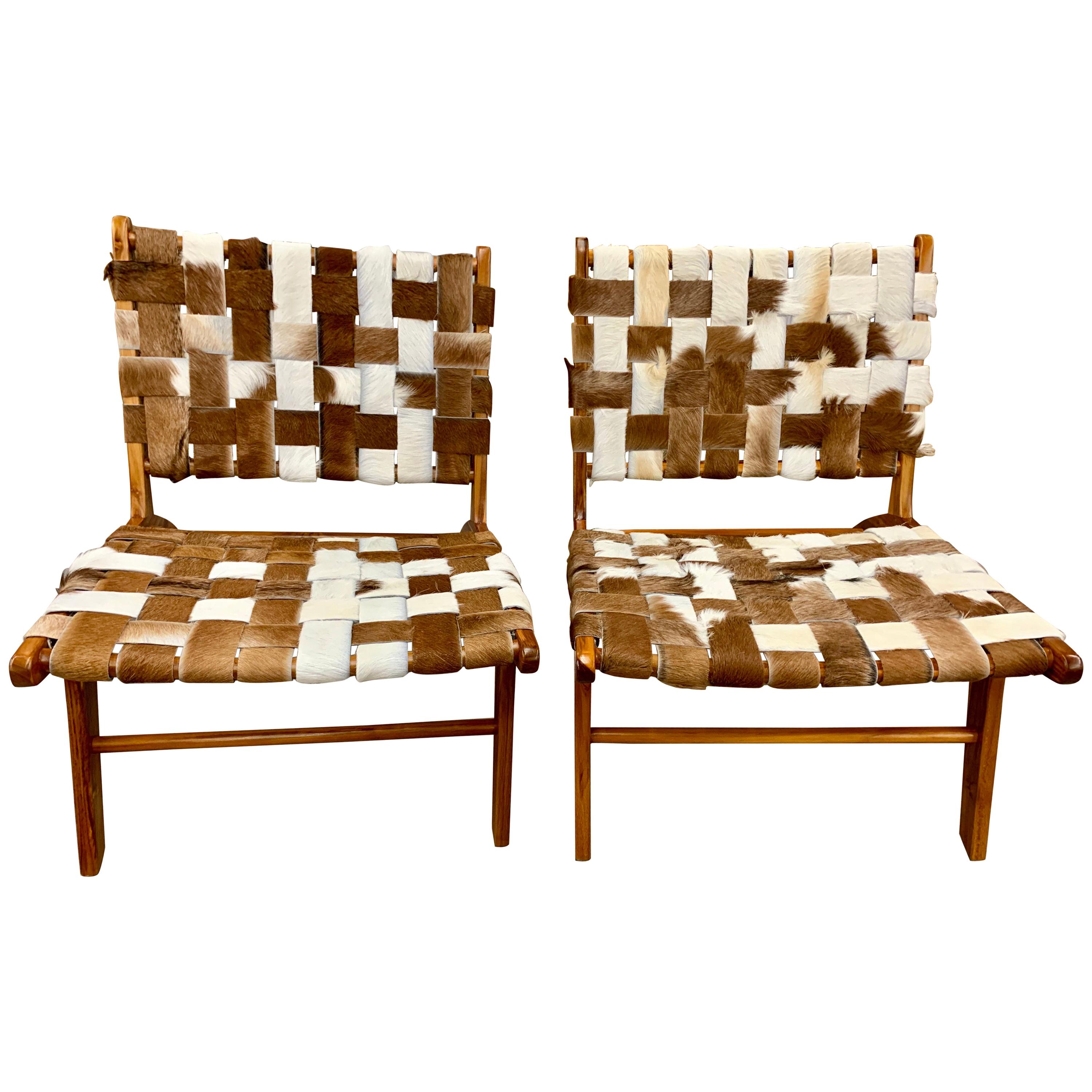 Pair of Midcentury Style Cowhide Strap Lounge Chairs