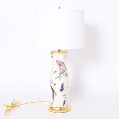 Pair of Mid-Century Style Decoupage Table Lamps with Birds