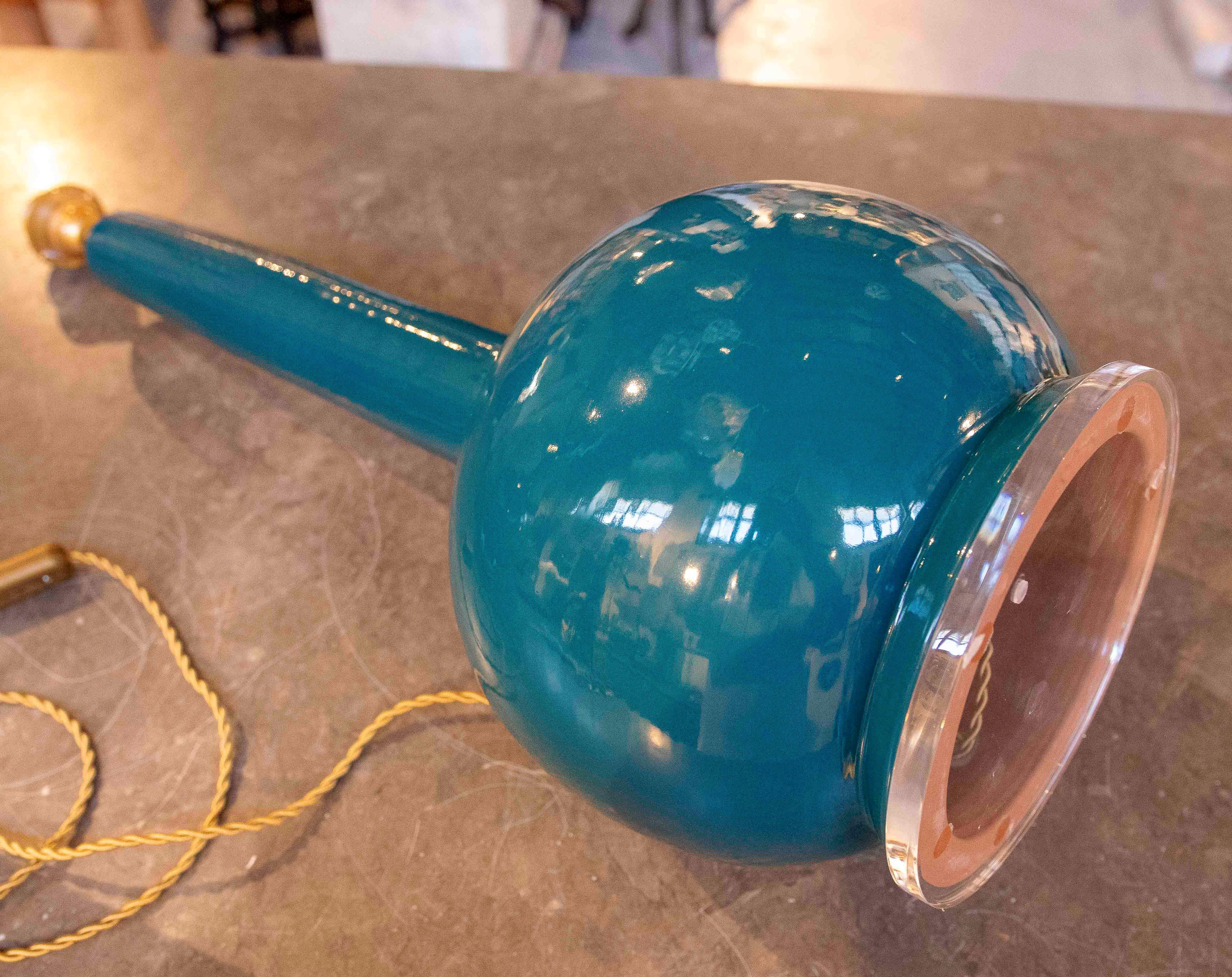 Pair of Mid-Century Style Glazed Petroleum Blue Ceramic Table Lamps For Sale 1