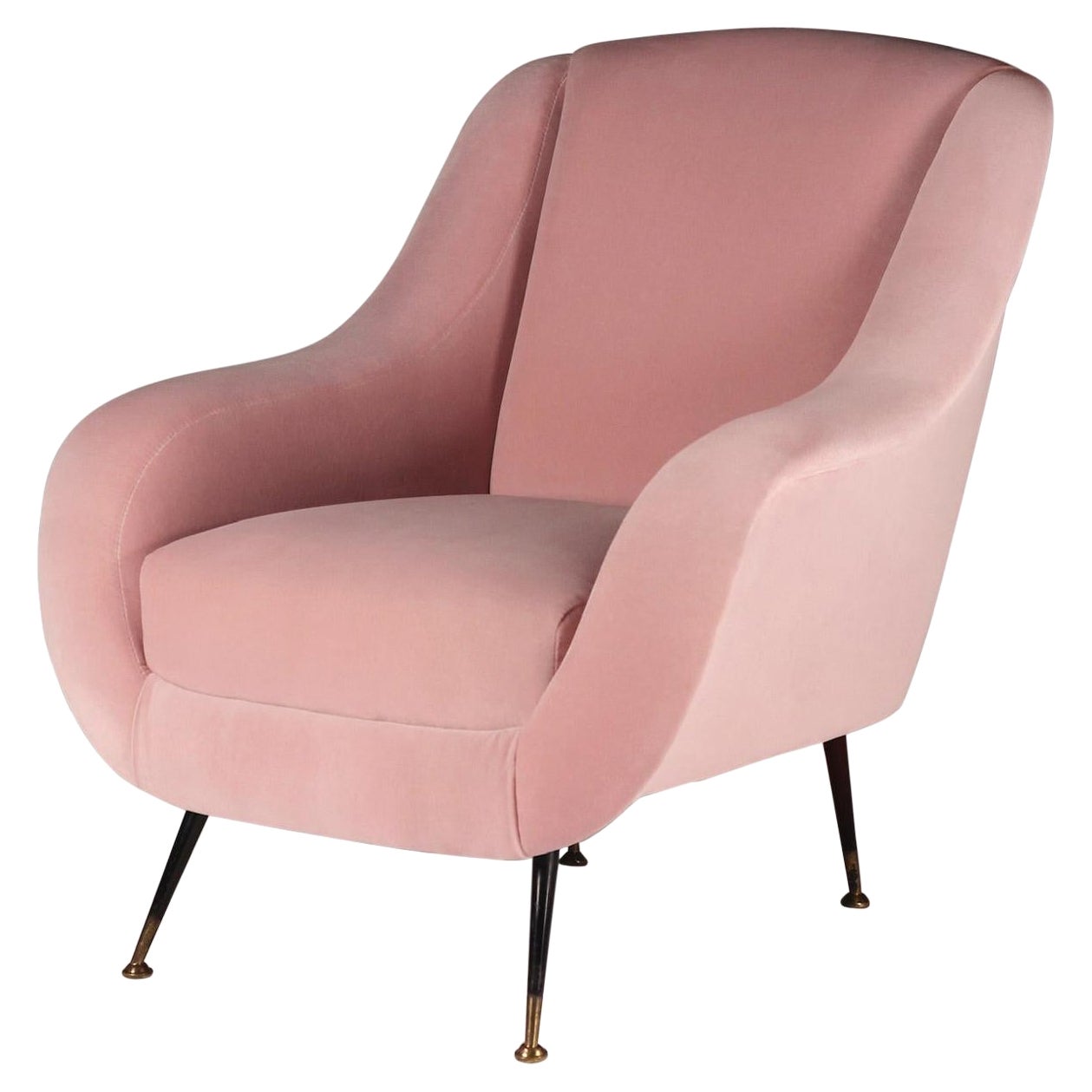 Coppia di poltrone da salotto italiane in stile metà secolo in velluto rosa