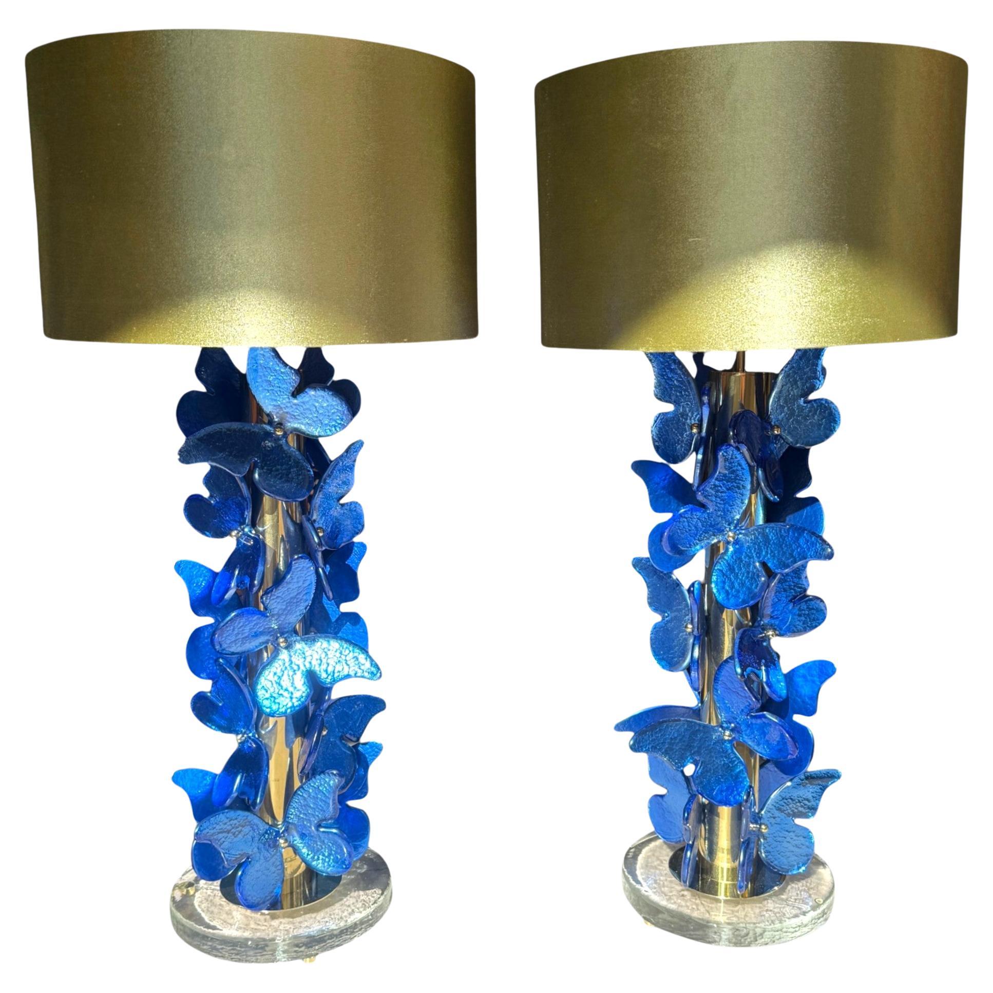 Paar Murano Glas Schmetterlinge Tischlampen im Stil der Jahrhundertmitte, 21.