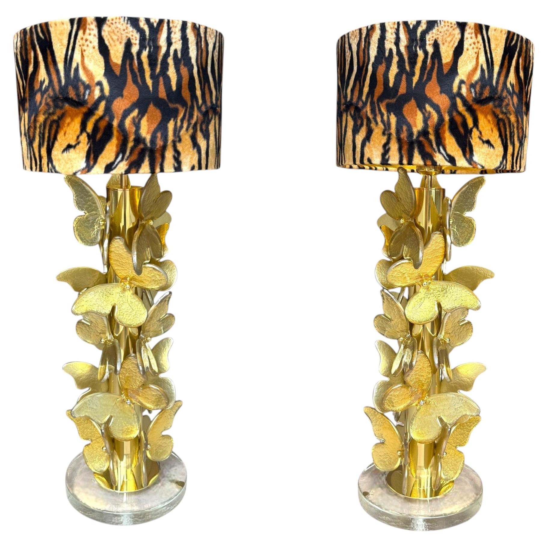 Pair of Mid-century Style Murano glass butterflies table lamps, 21th Century