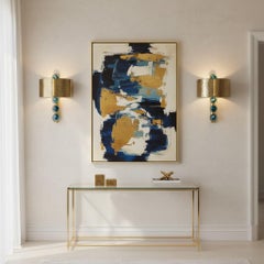 Pair of Mid-Century Style Murano Glass Sconces with Teal Cabochon, 21th Century