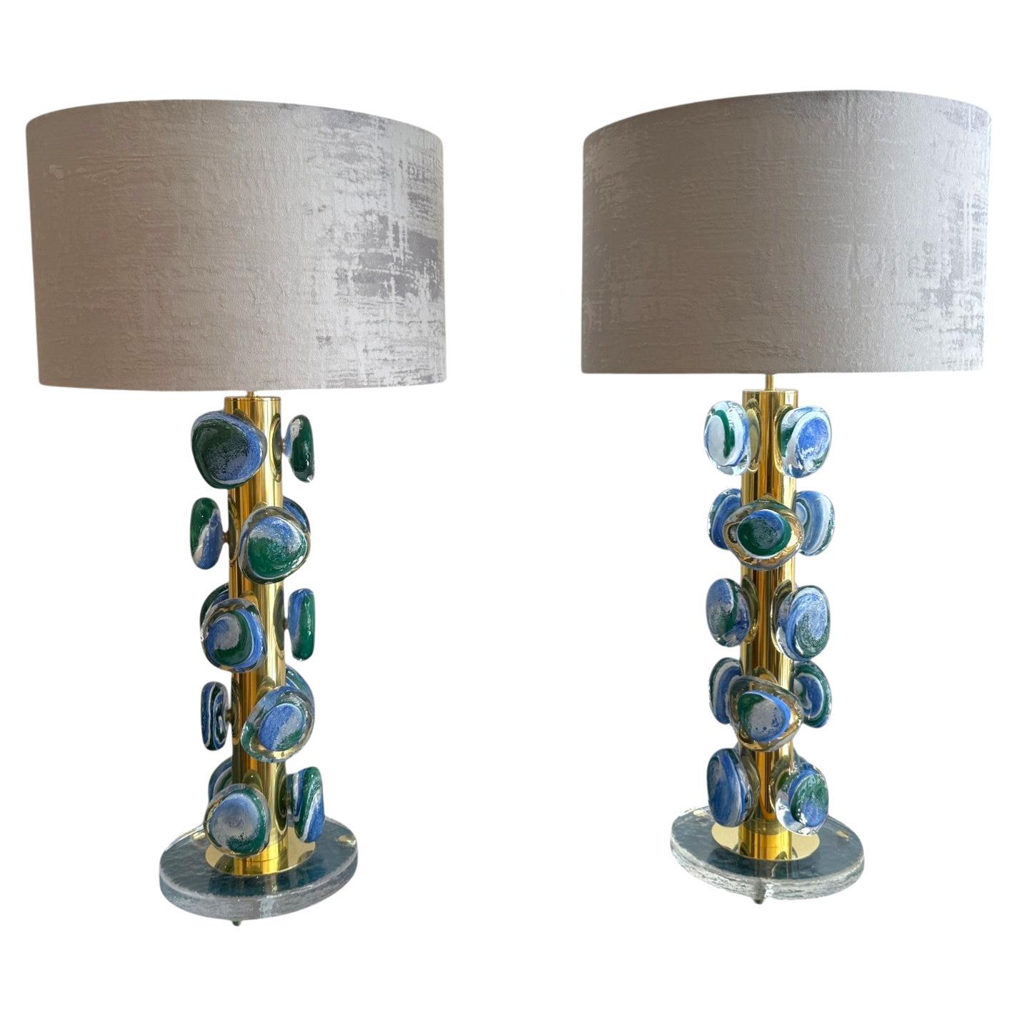 Pair of Mid-century Style Murano glass table lamps, 21th Century