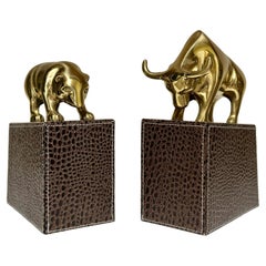 Pair of Mid-Century Style Polished Brass "Wall Street" Bull and Bear Bookends