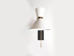 Pair of Mid Century Style Sconces, Brass and Linen by Bourgeois Boheme Atelier