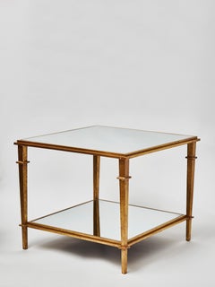 Pair of Midcentury Style Side Tables in Wood with Mirror Tops