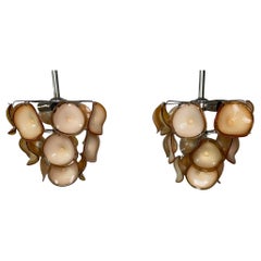 Pair of Mid-Century Style Small Hand Blown Murano Glass Chandeliers, Chrome