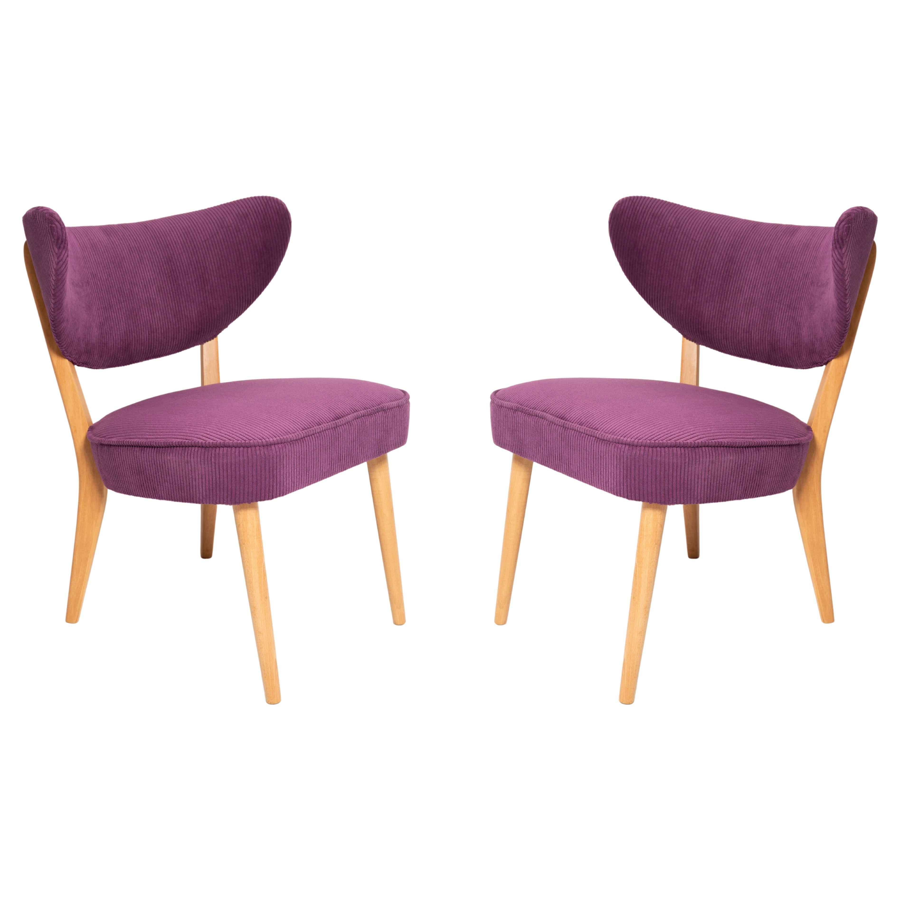 Pair of Midcentury Style Violet Velvet Club Chairs, by Vintola Studio, Europe