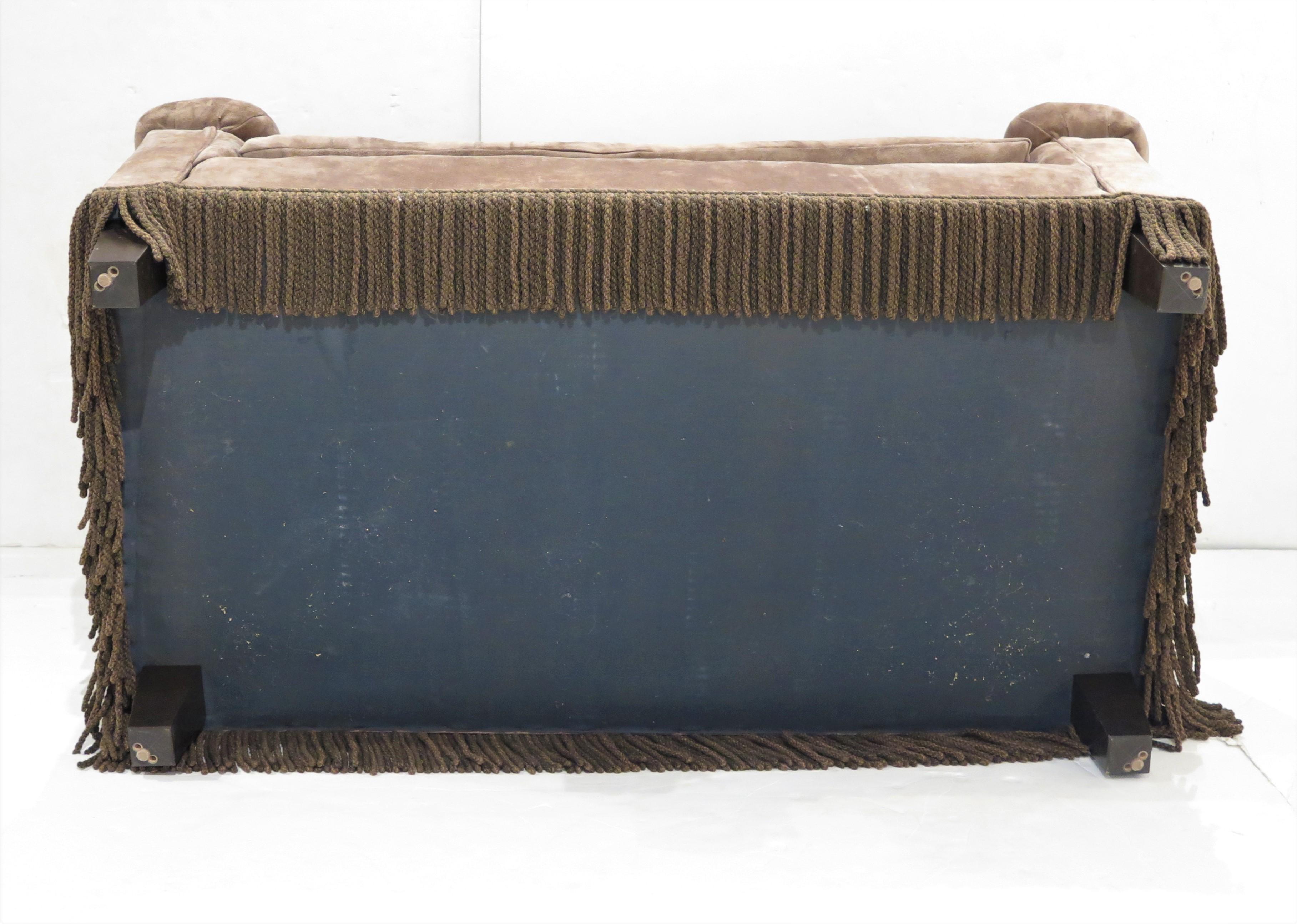 Pair of Mid-Century Suede Chesterfield Sofas by Dunbar 5