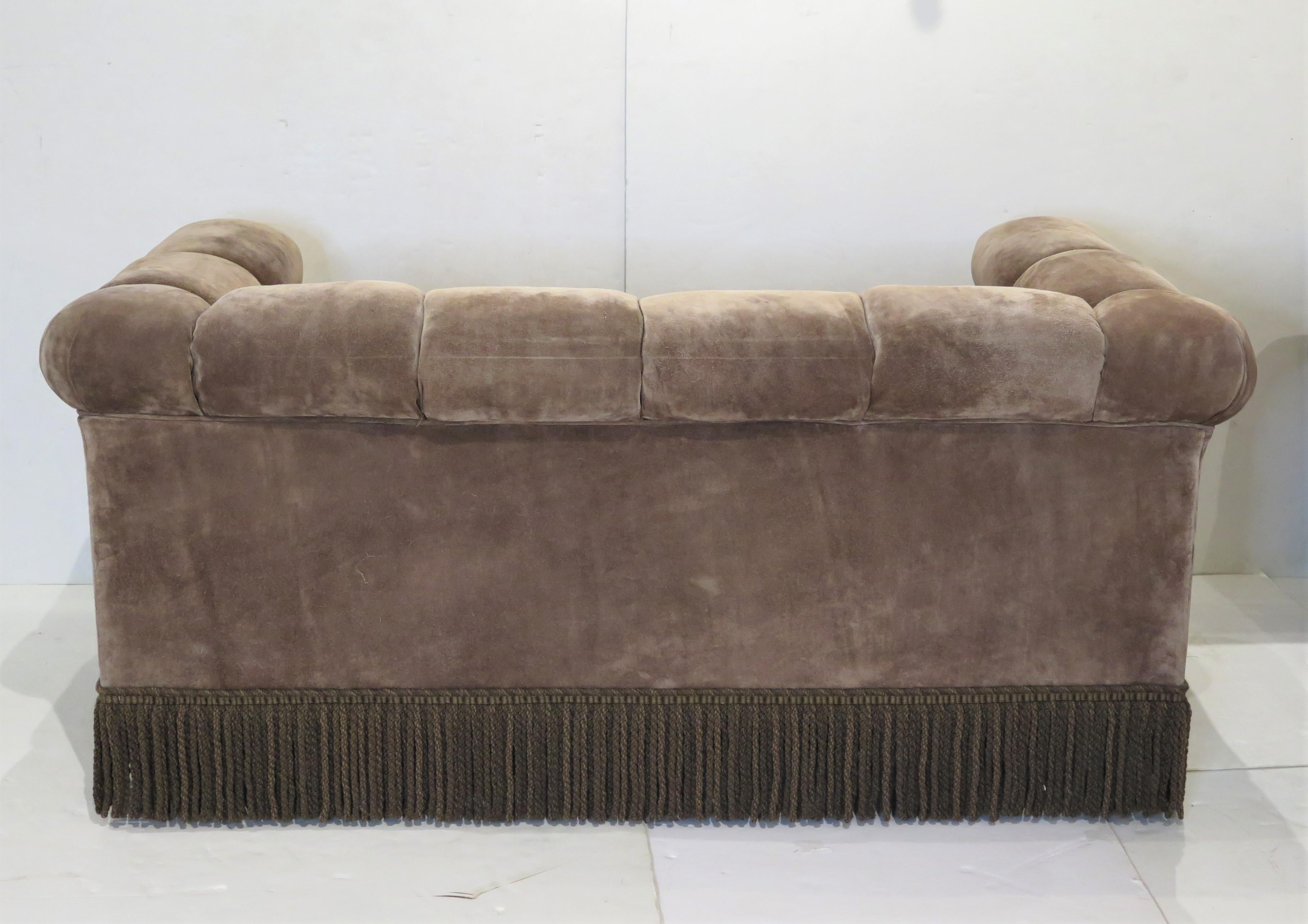 Hand-Crafted Pair of Mid-Century Suede Chesterfield Sofas by Dunbar