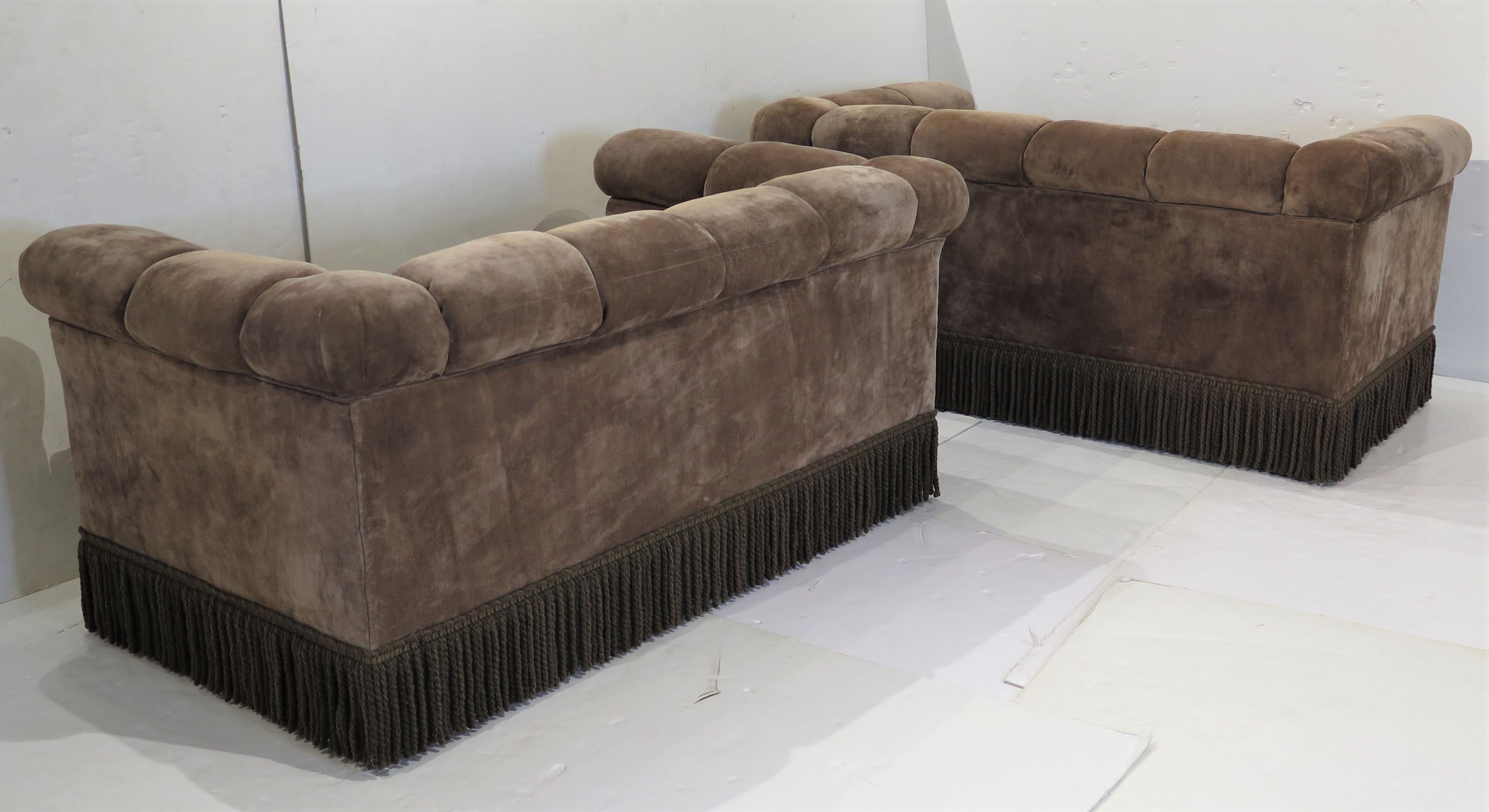 20th Century Pair of Mid-Century Suede Chesterfield Sofas by Dunbar