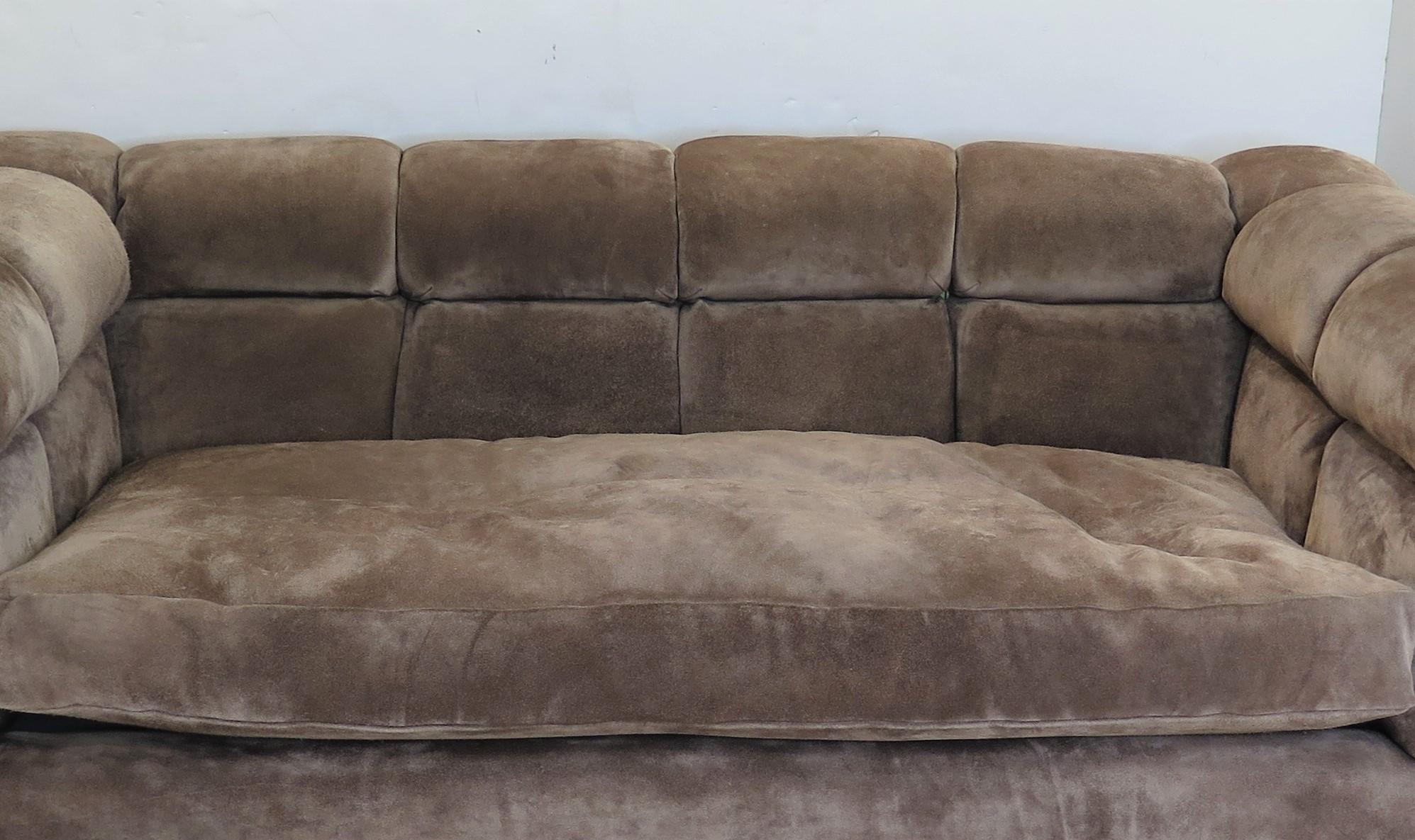 Pair of Mid-Century Suede Chesterfield Sofas by Dunbar 1