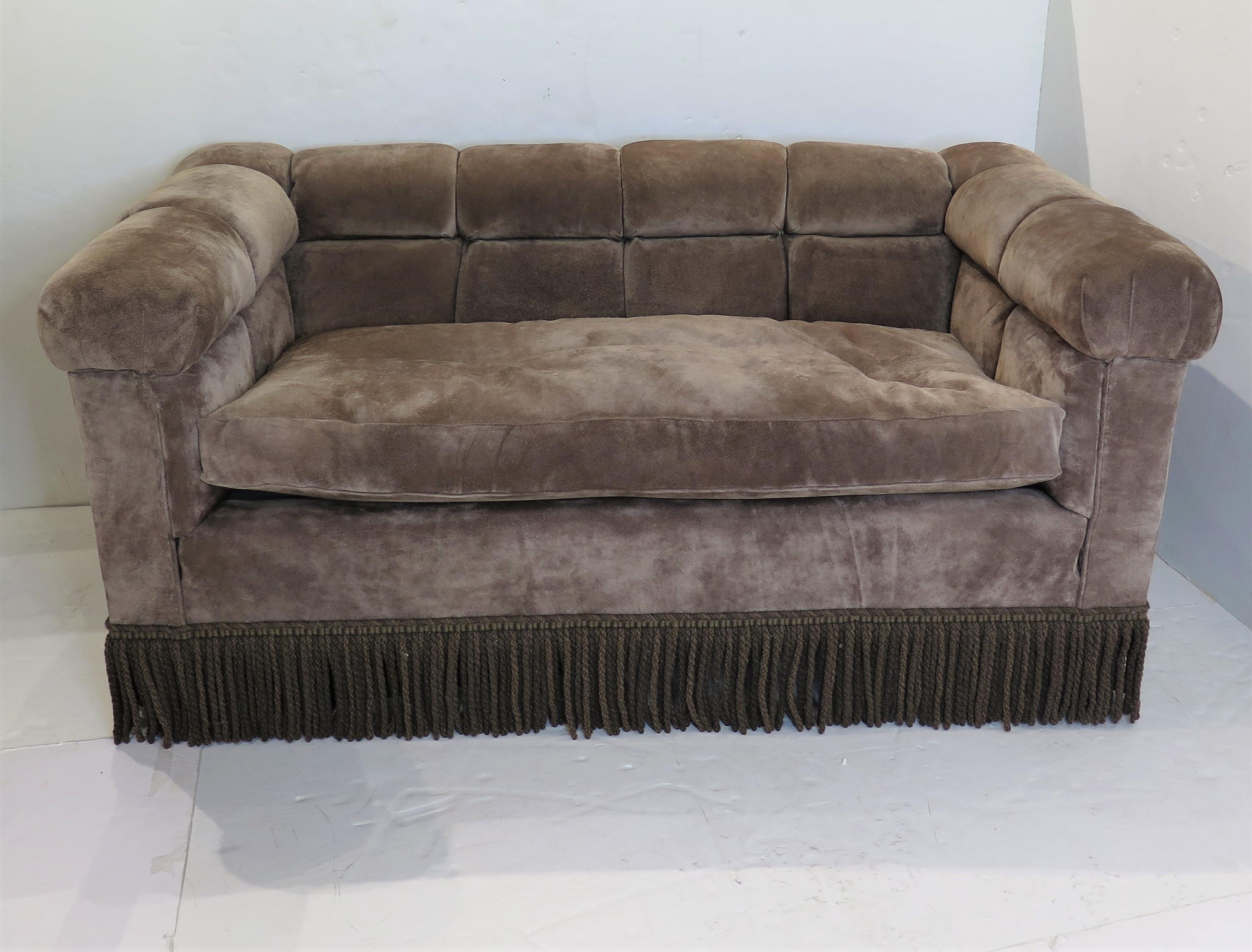 Pair of Mid-Century Suede Chesterfield Sofas by Dunbar 2