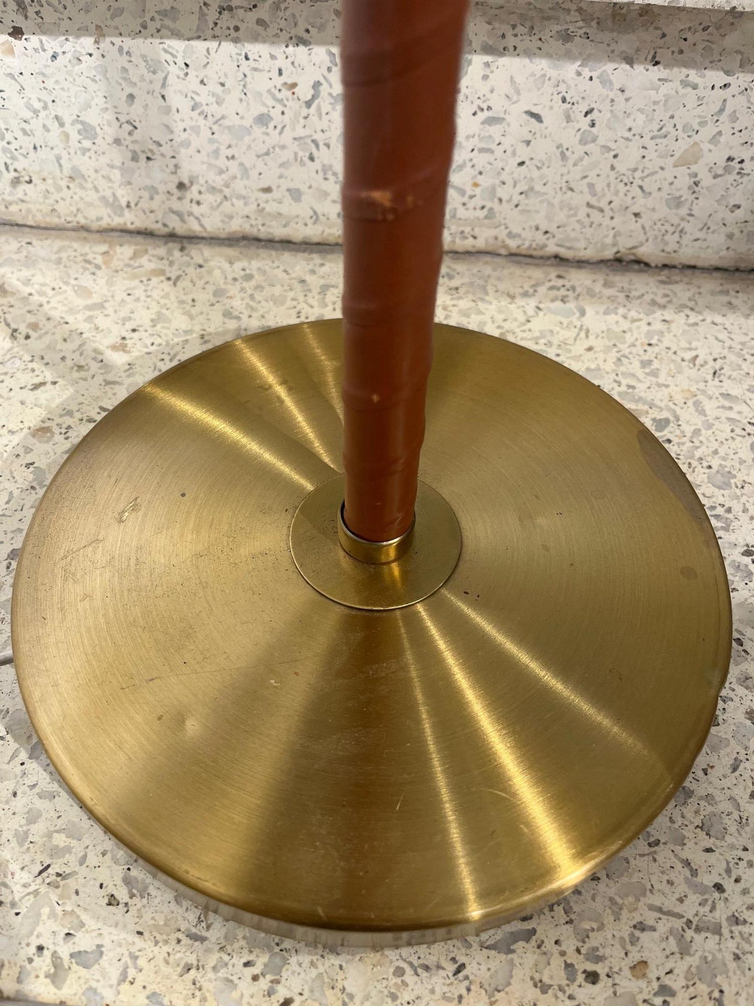 20th Century Pair of Mid-Century Sweden Brass and Leather Floor Lamps by Einar Bäckström. For Sale