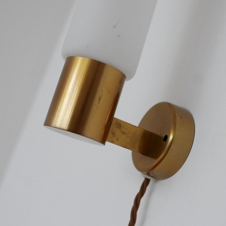 20th Century Pair of Midcentury Swedish Brass and Glass Wall Lights For Sale
