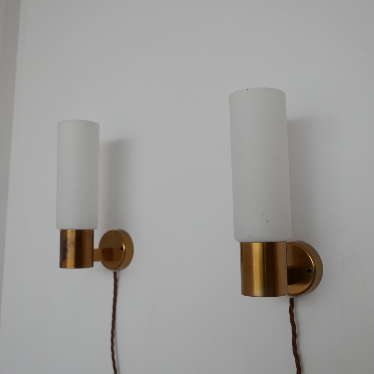 Pair of Midcentury Swedish Brass and Glass Wall Lights 1