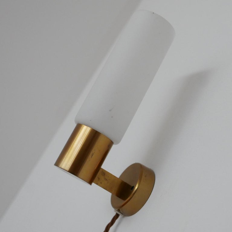 Pair of Midcentury Swedish Brass and Glass Wall Lights For Sale 2