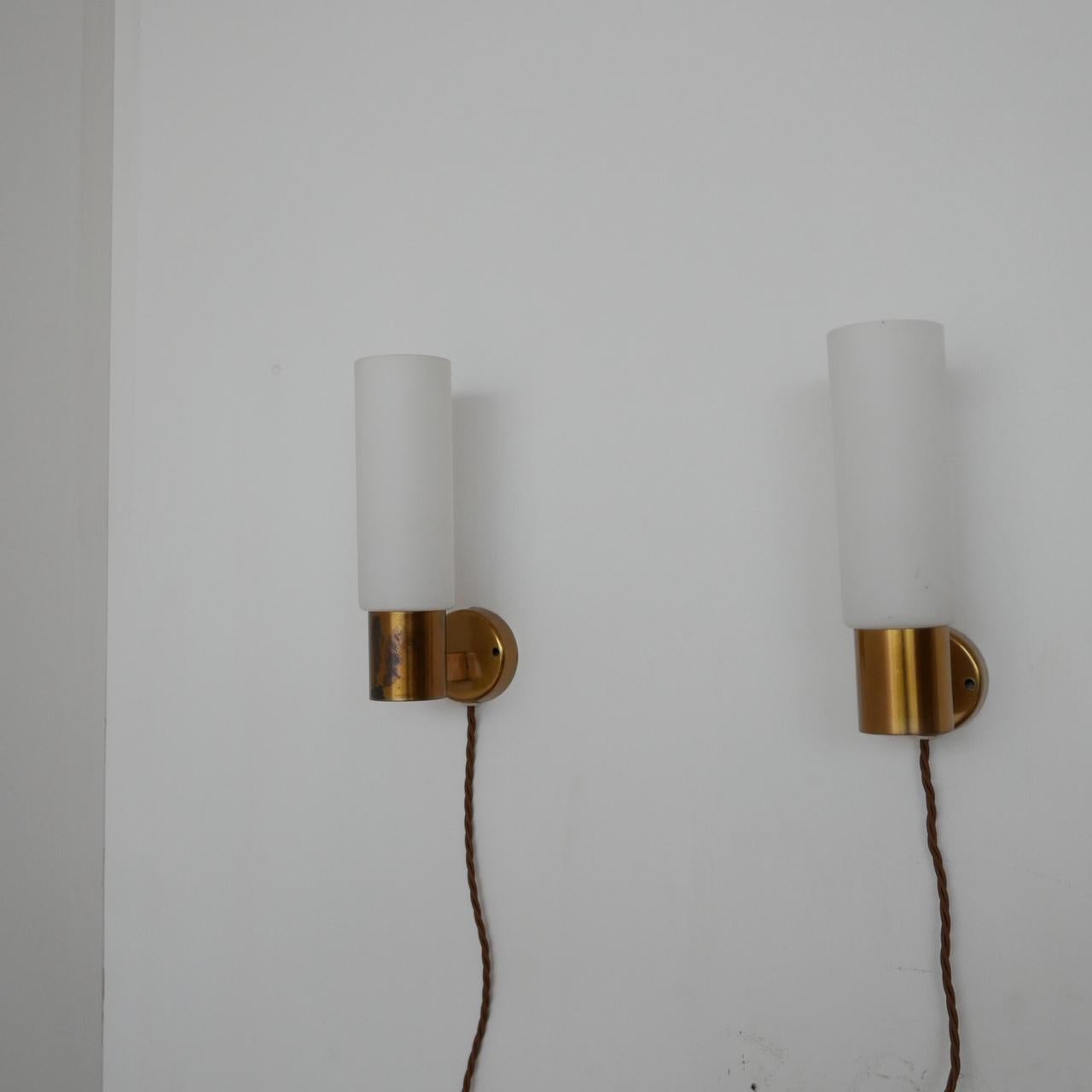 Pair of Midcentury Swedish Brass and Glass Wall Lights 3