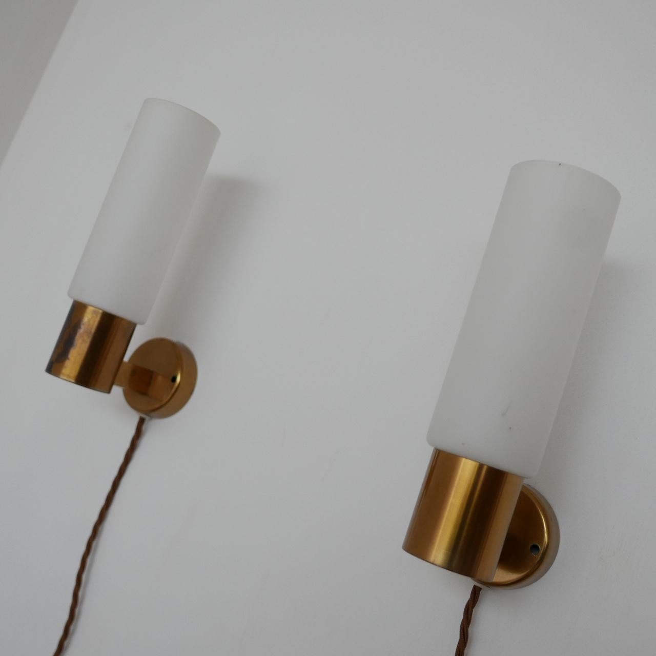 Pair of Midcentury Swedish Brass and Glass Wall Lights 4