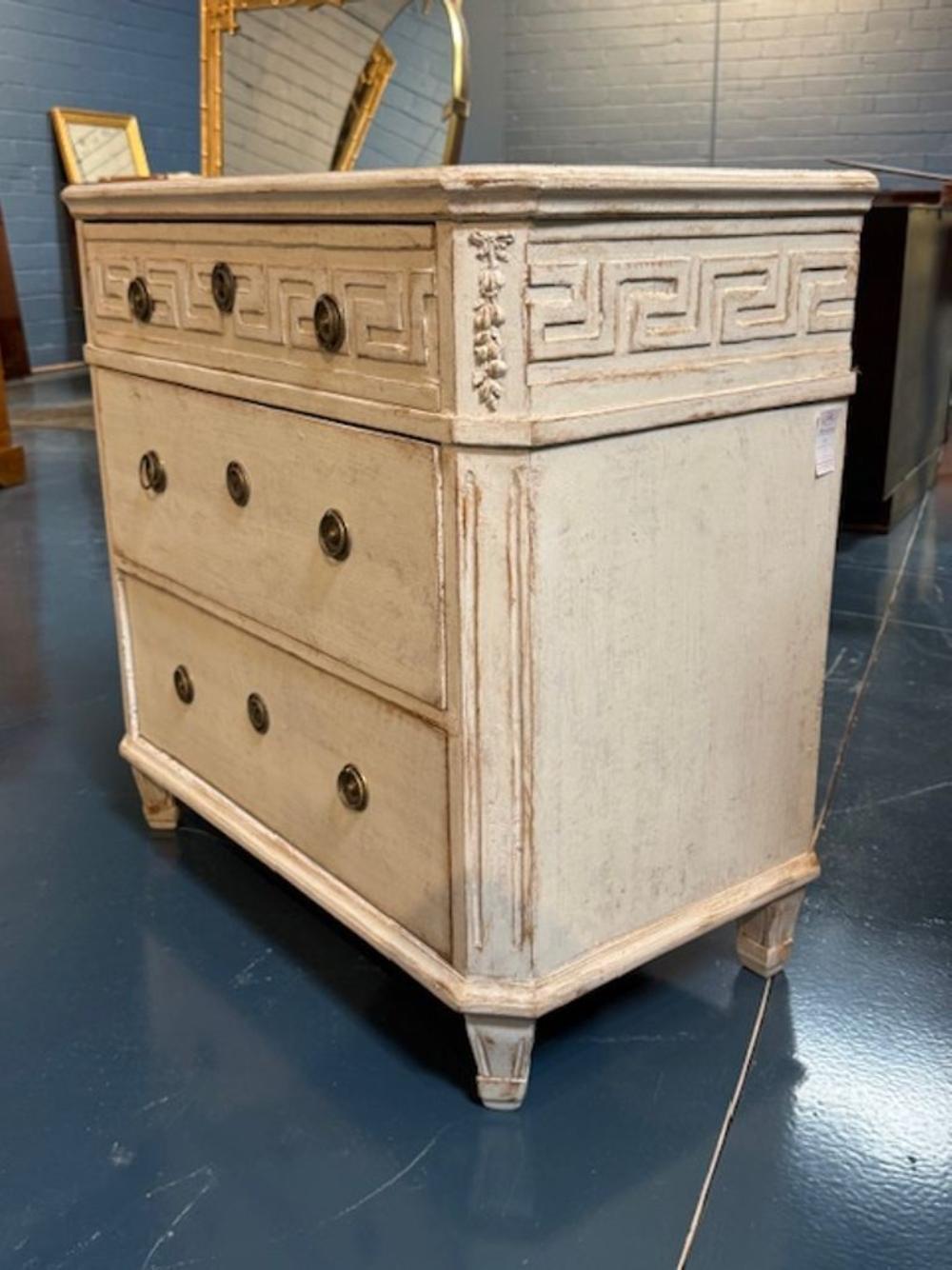 20th Century Pair of Mid Century Swedish Carved and Painted Gustavian Chests For Sale