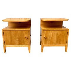 Pair of Mid-Century Swedish Grace Nightstands In Elm And Oak Wood