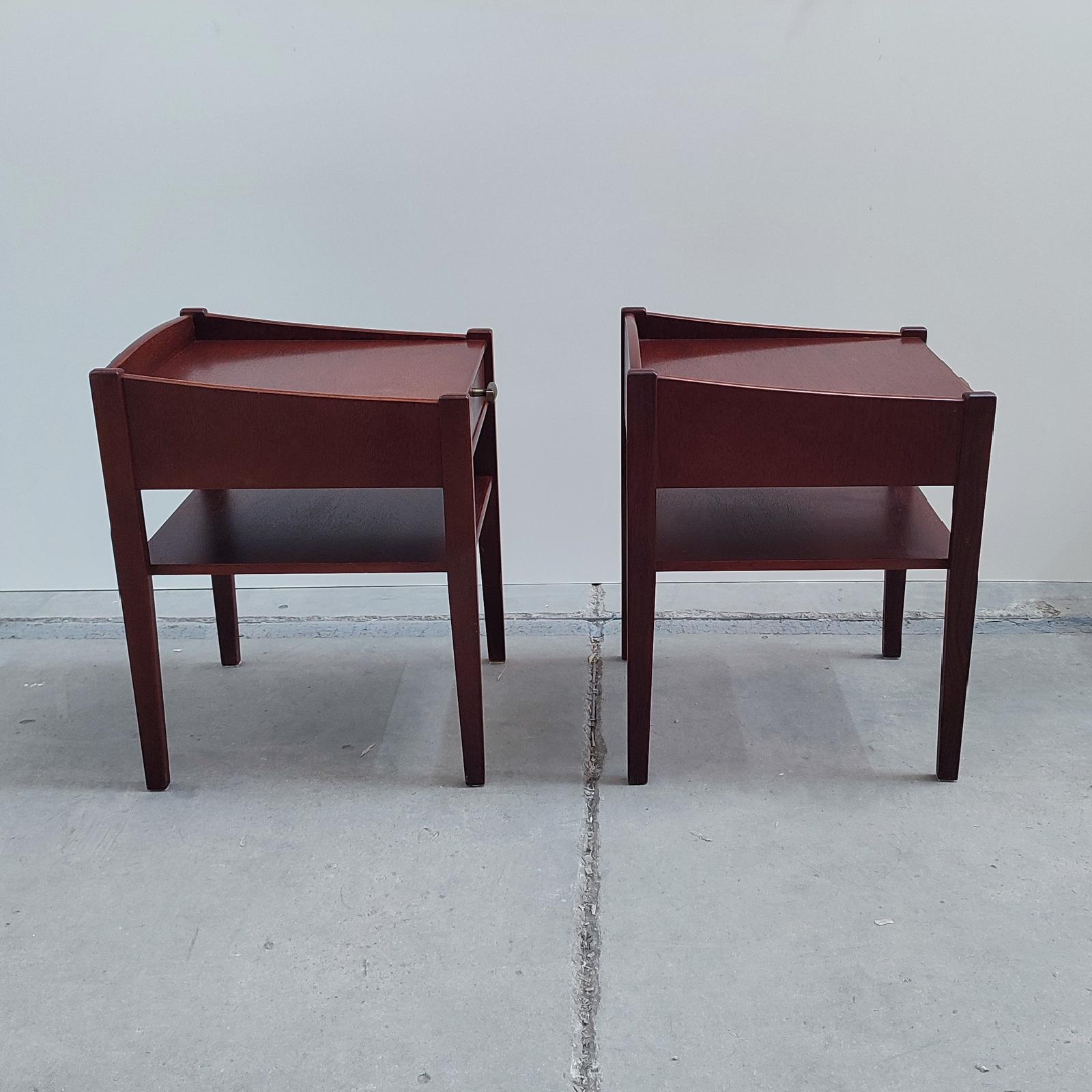 Stained Pair of Mid-century Swedish Mahogany Nightstands, Bedside Tables, 1960s