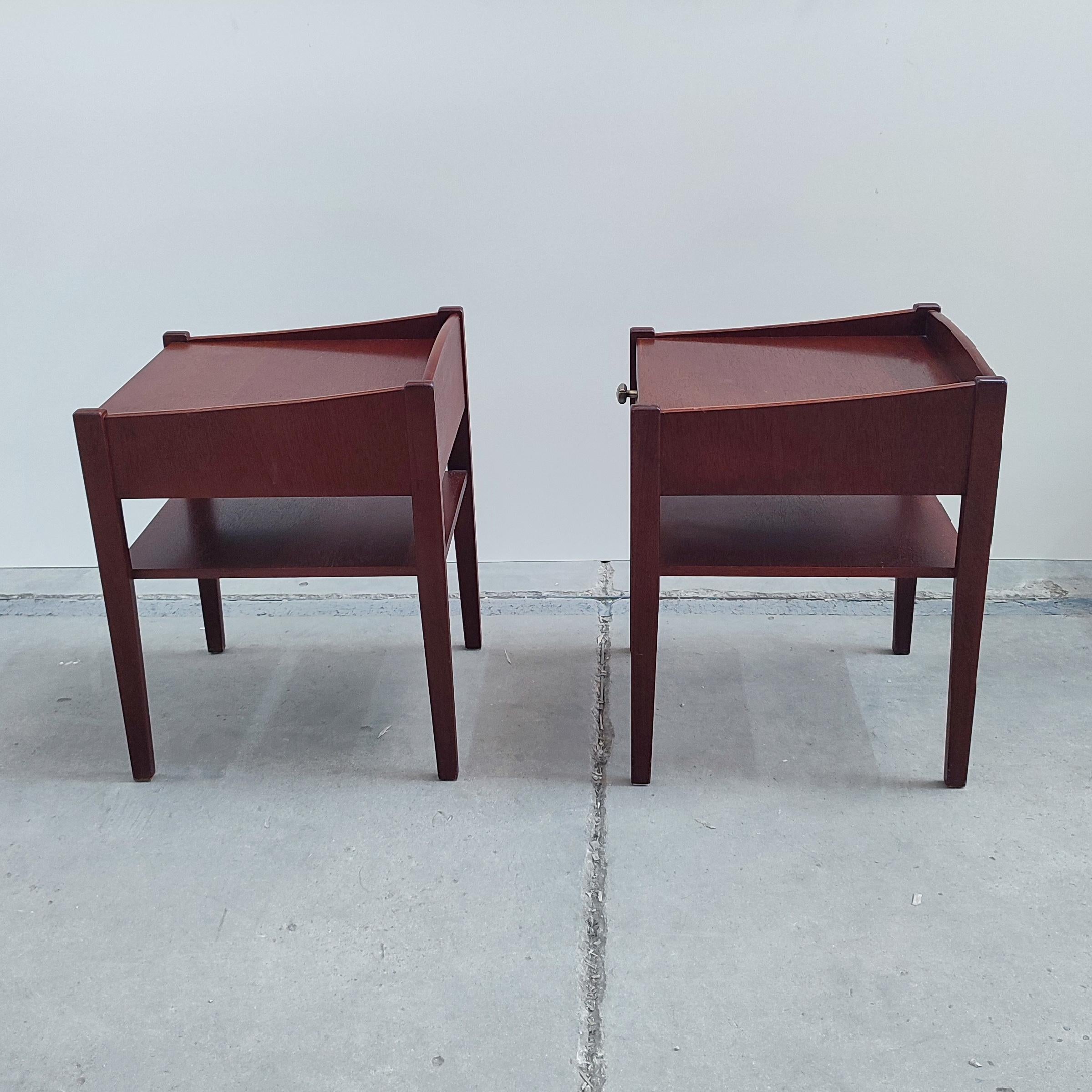 Wood Pair of Mid-century Swedish Mahogany Nightstands, Bedside Tables, 1960s