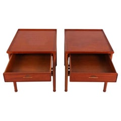 Pair of mid century Swedish modern nightstands single drawer lower Slat shelf