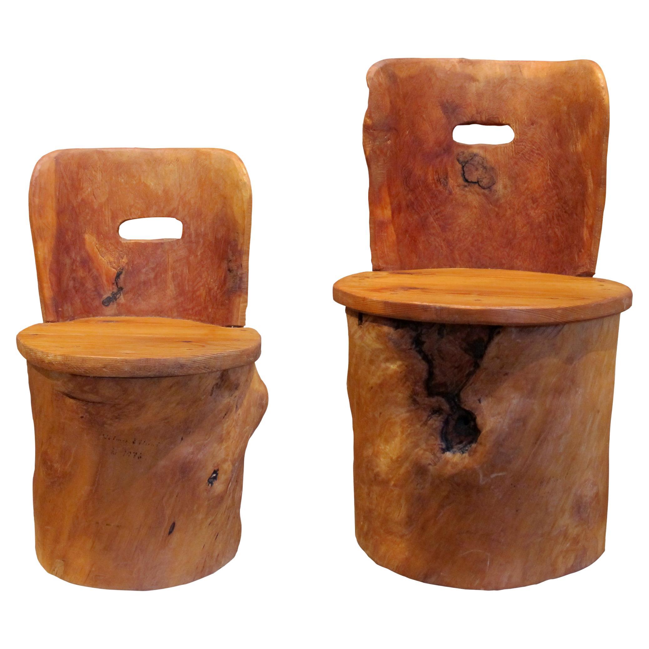 Pair of Mid-Century Swedish Pine Kubbestol Stools