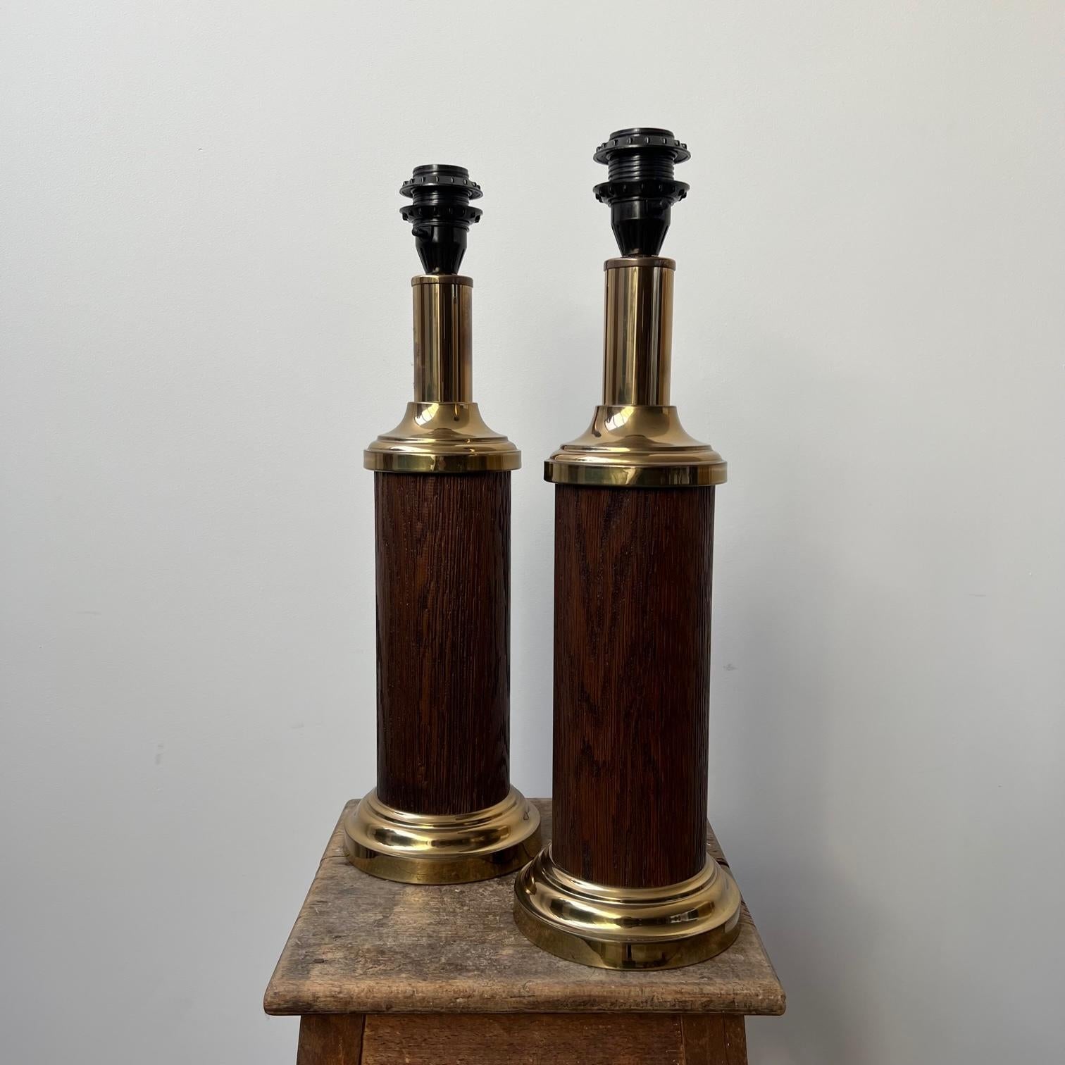 Pair of Mid-Century Swedish Wood and Brass Table Lamps 10