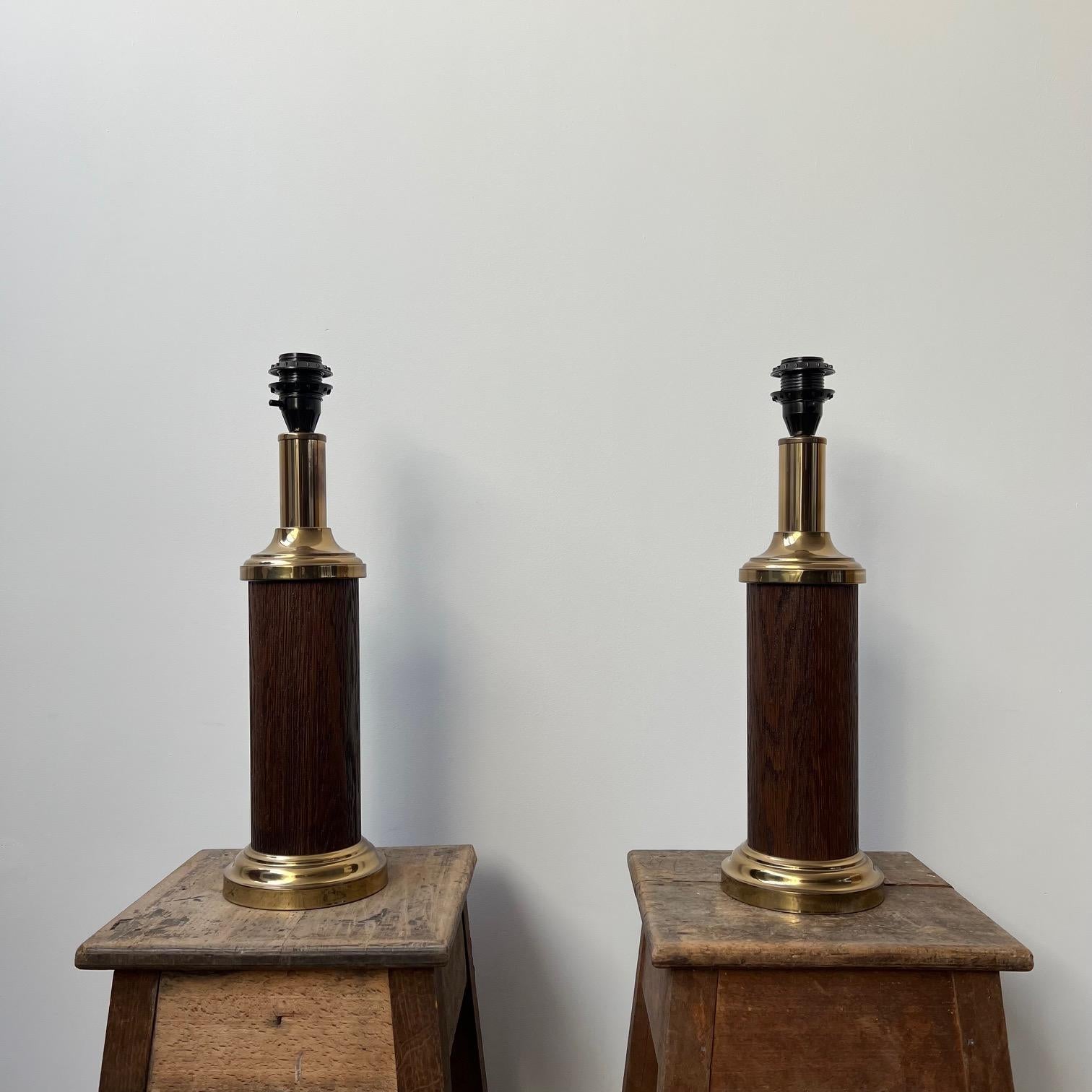 A pair of Swedish wooden and brass table lamps. 

Sweden, c1970s. 

Good condition, since re-wired and PAT tested. 

Location: London Gallery. 

Dimensions: 49 height x 15 diameter in cm. 

Delivery: POA

We can ship around the world.