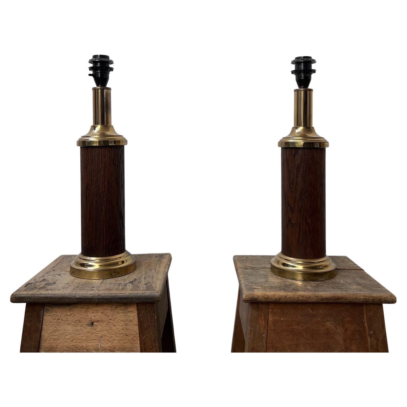 Pair of Mid-Century Swedish Wood and Brass Table Lamps