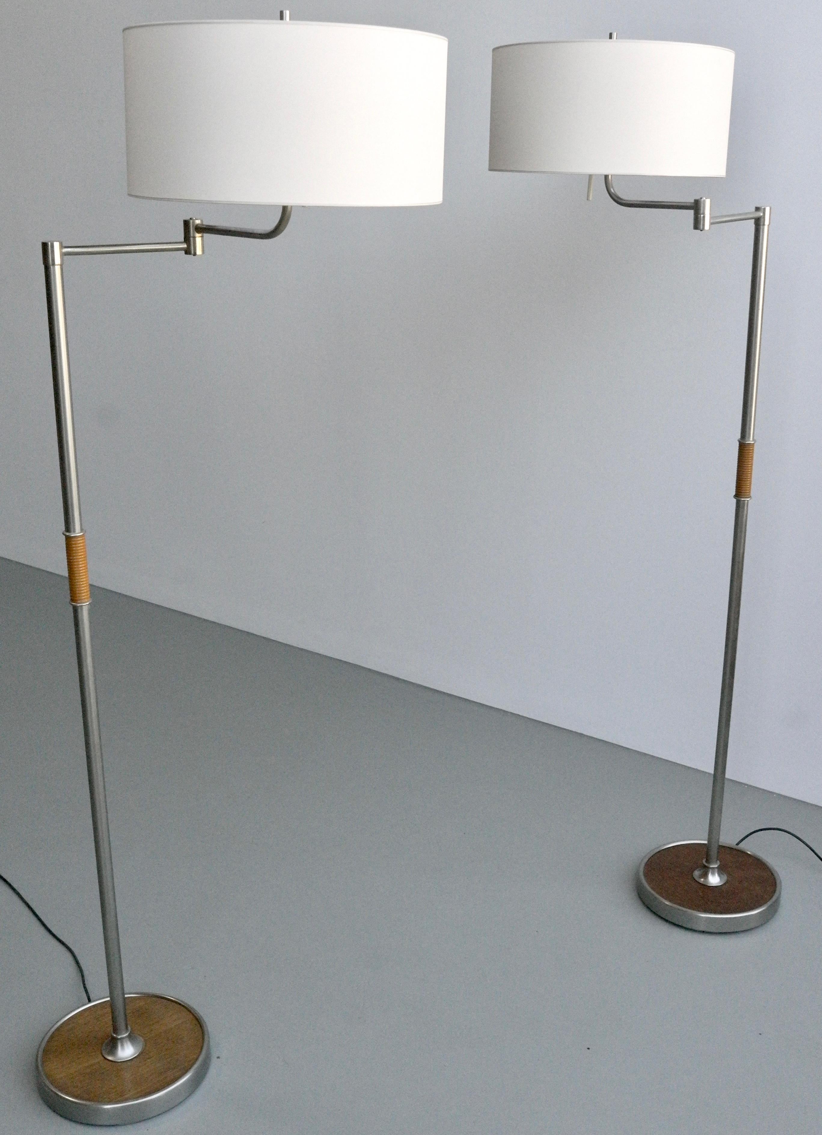 Pair of Mid Century Swing-Arm Floor Lamps in Metal with Faux Bamboo Wood Details For Sale 7