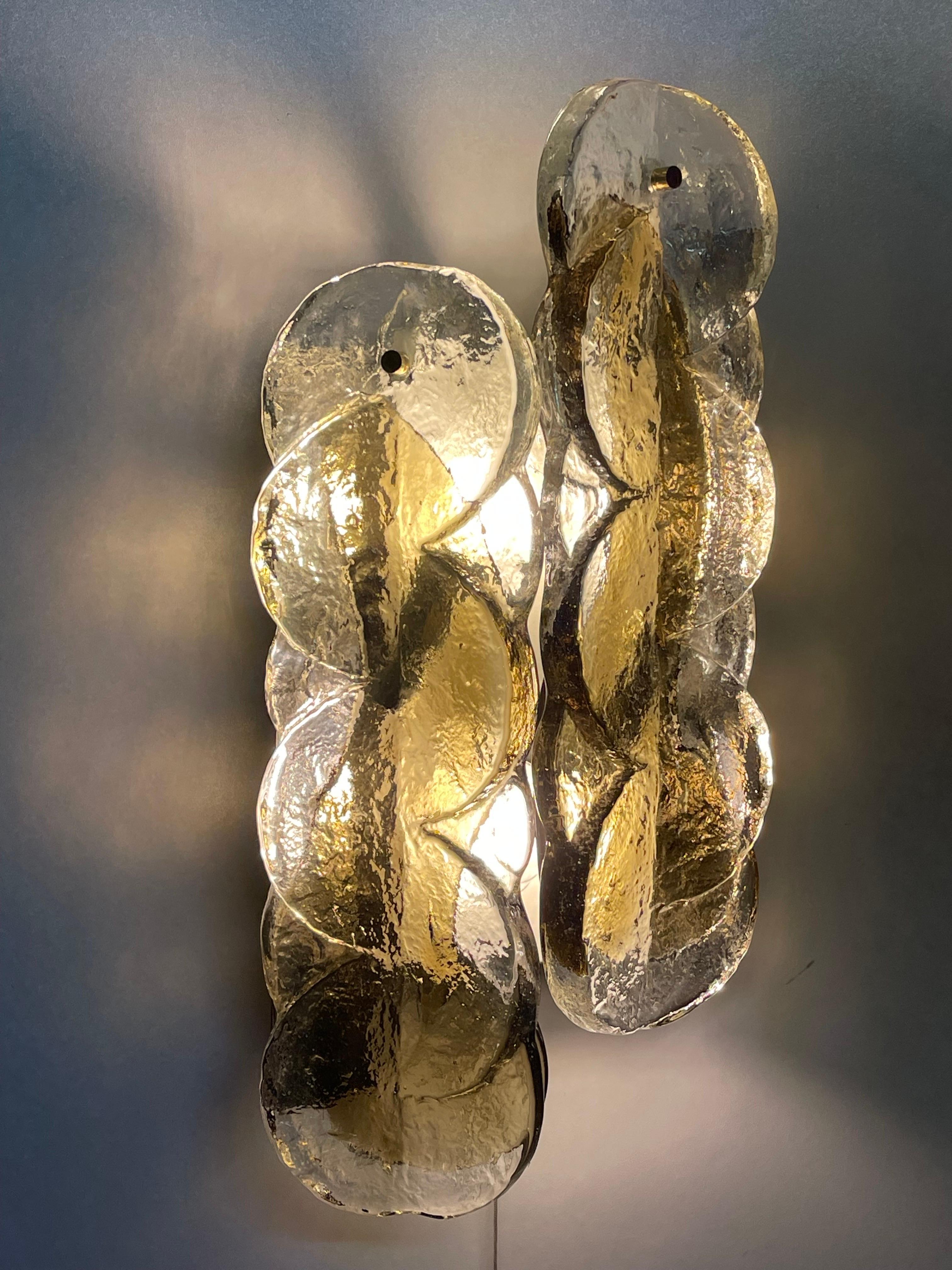 Mid-Century Modern Pair of Mid-Century Swirl Murano Glass Wall Sconces by J.T.Kalmar, 1960s For Sale