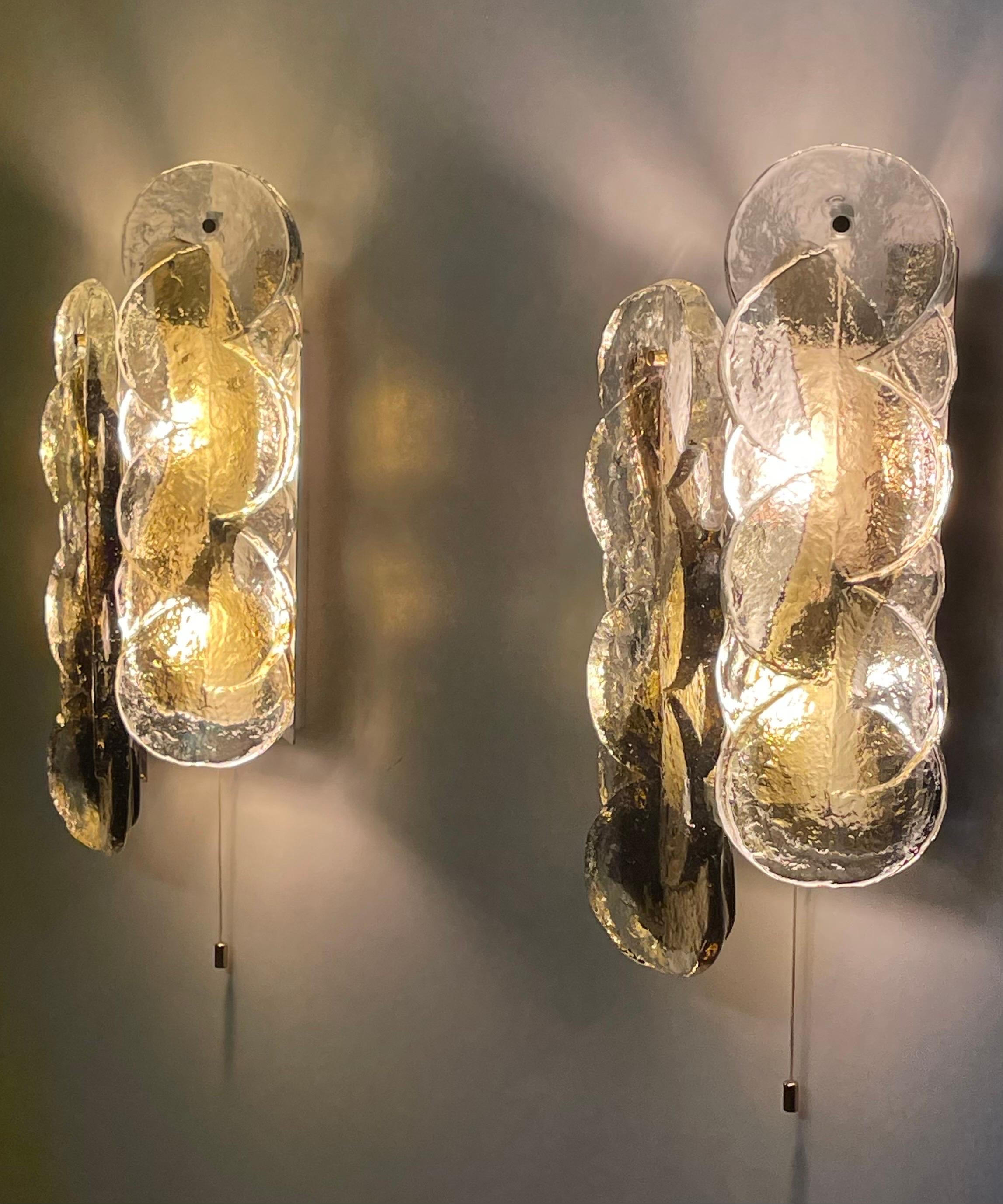 Austrian Pair of Mid-Century Swirl Murano Glass Wall Sconces by J.T.Kalmar, 1960s For Sale