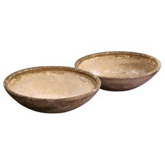 Pair of Mid-Century Swiss Weathered Concrete Saucer Planters by Willy Guhl