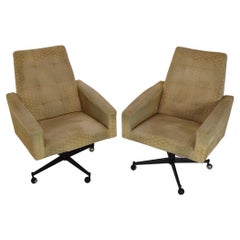 Used Pair of Midcentury Swivel Armchairs with Wheels, 1970s. 