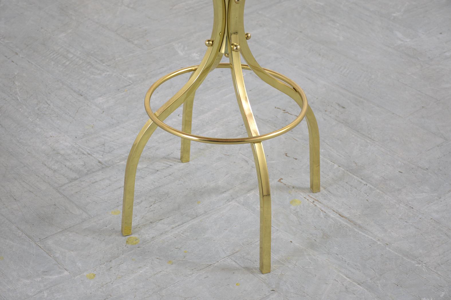 Restored Mid-Century Brass Swivel Bar Stools with Patterned Fabric Seats For Sale 1