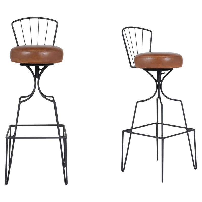 Mid Century Pair Heavy Coil Spring Bar Stools Pair Industrial Steam ...