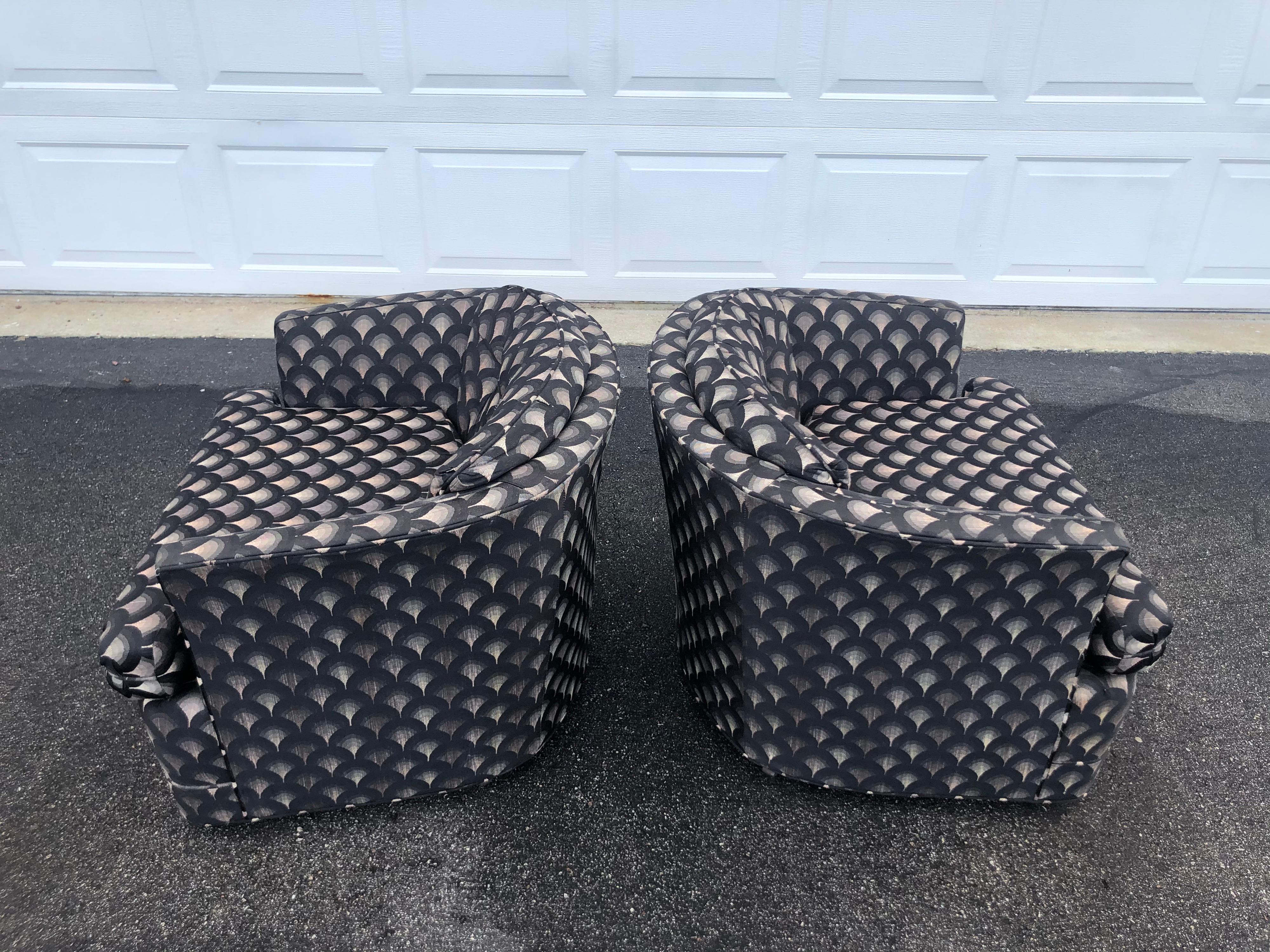 American Pair of Mid Century Swivel Club Chairs