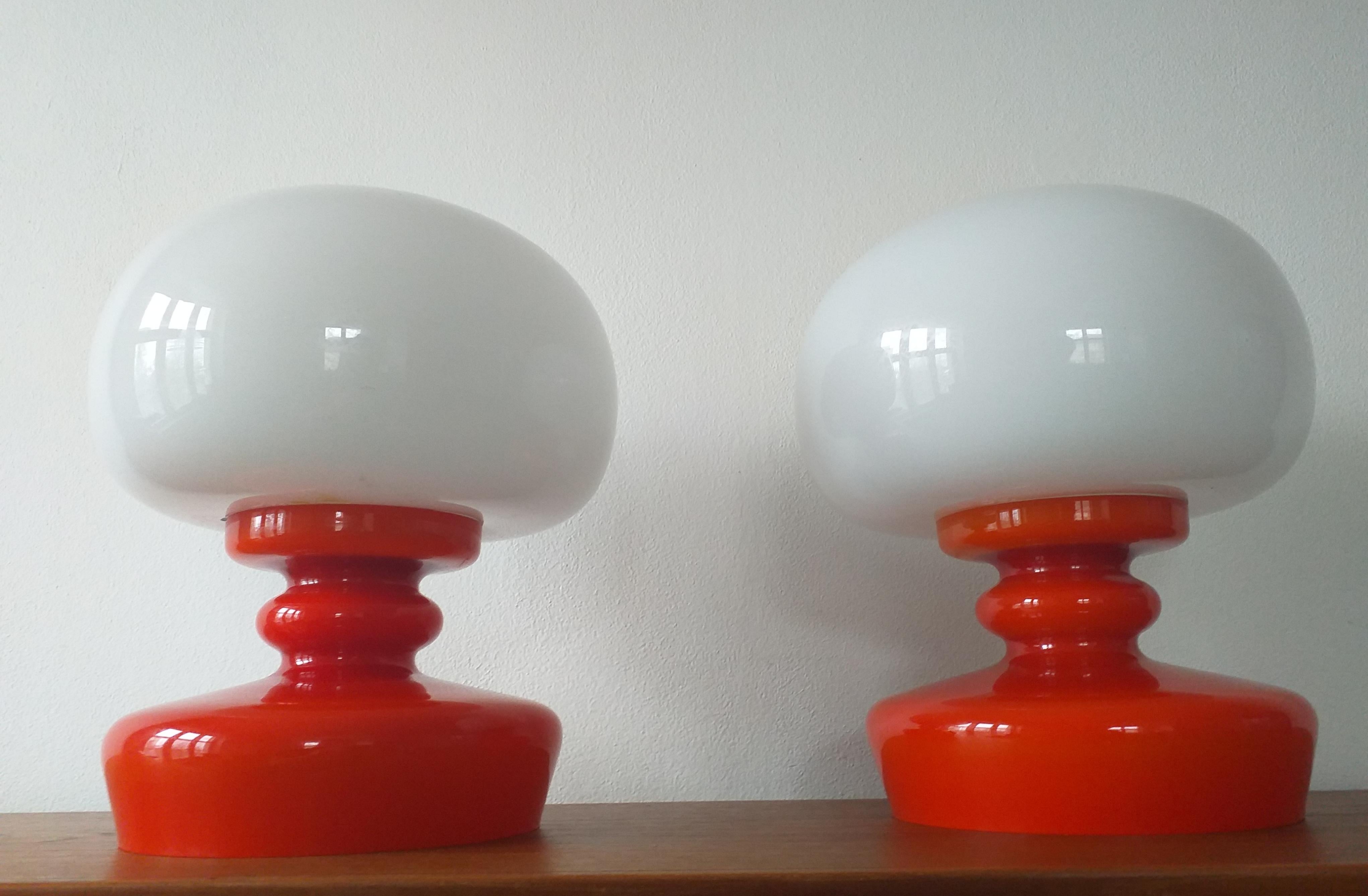 Glass Pair of Midcentury Table Lamps, 1970s